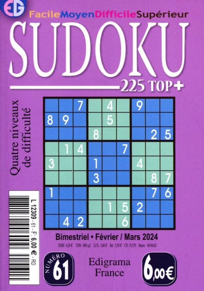Numéro 61 magazine EG Sudoku 225 Top +
