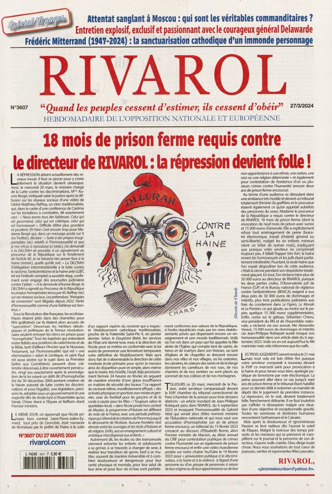 Numéro 3607 magazine Rivarol