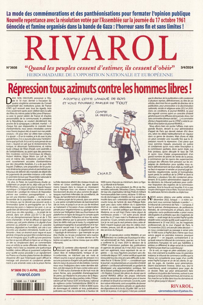 Numéro 3608 magazine Rivarol