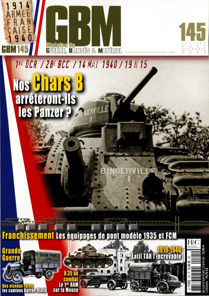 Numéro 145 magazine GBM Histoire de Guerre, Blindés & Matériel