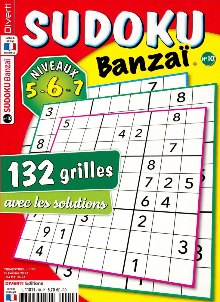 Numéro 10 magazine Diverti Sudoku Banzaï Niv 5-6-7