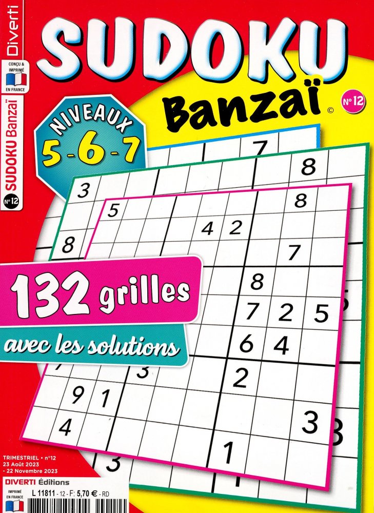 Numéro 12 magazine Diverti Sudoku Banzaï Niv 5-6-7