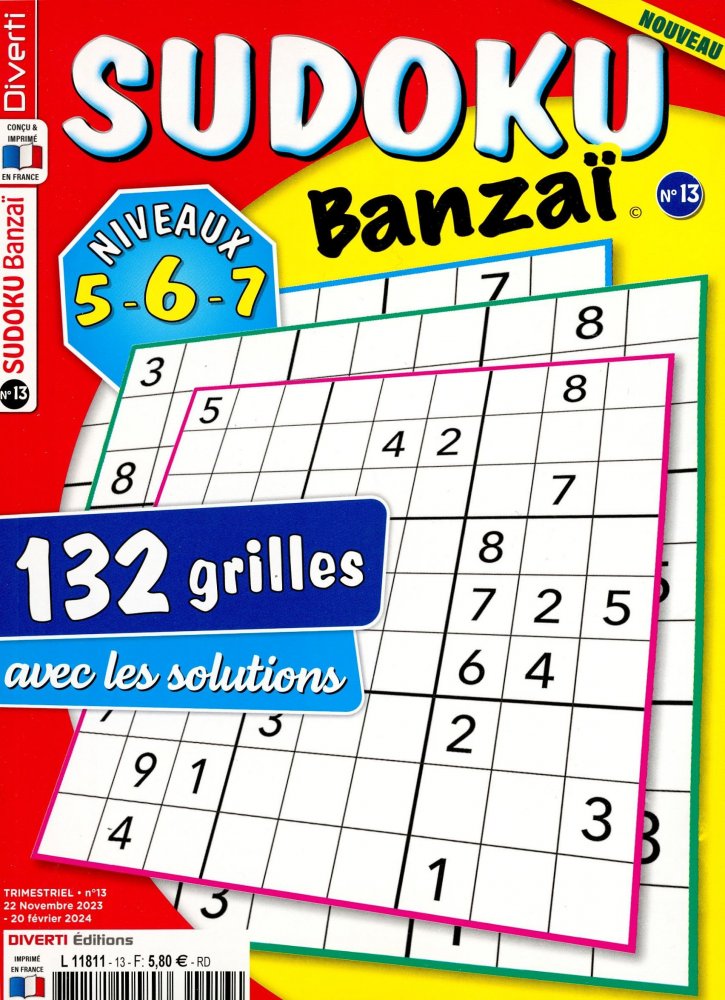 Numéro 13 magazine Diverti Sudoku Banzaï Niv 5-6-7