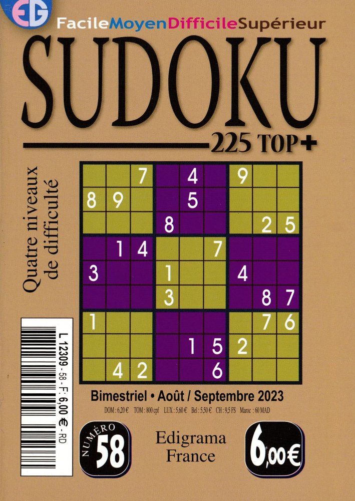Numéro 58 magazine EG Sudoku 225 Top +